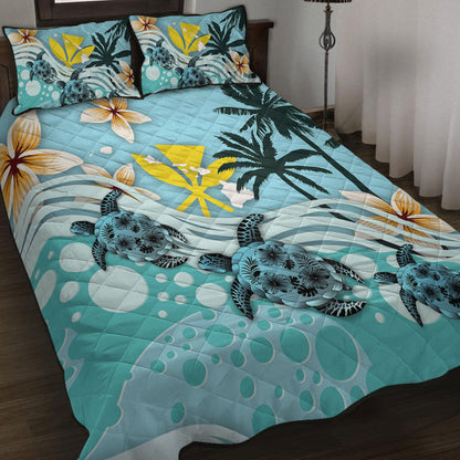 Hawaii Quilt Bed Set Kanaka Maoli Turte Blue Hibiscus