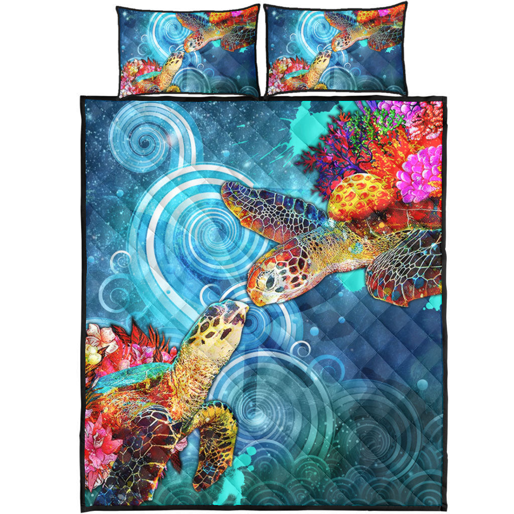 Hawaii Quilt Bed Set Turtle Kiss Ocean Galaxy