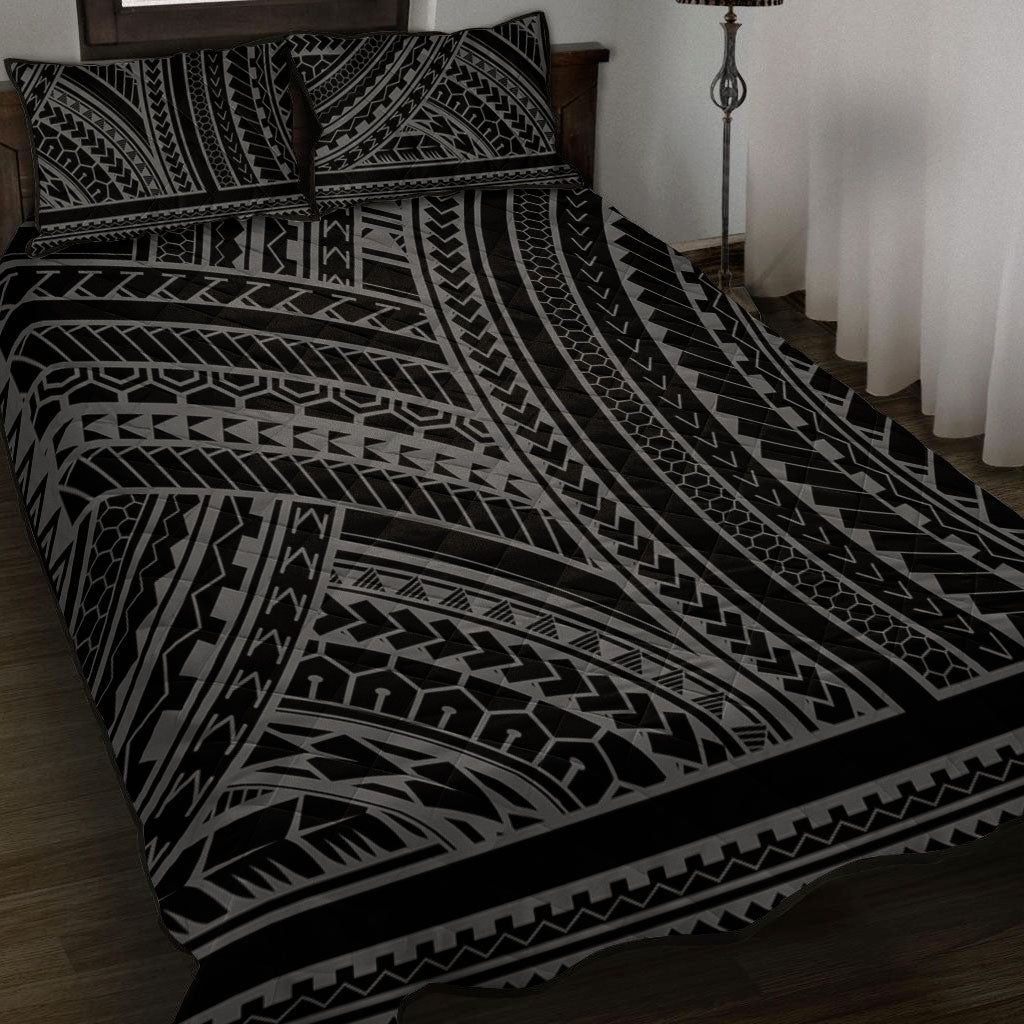 Hawaii Quilt Bed Set Polynesia Pattern Gray
