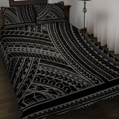 Hawaii Quilt Bed Set Polynesia Pattern Gray