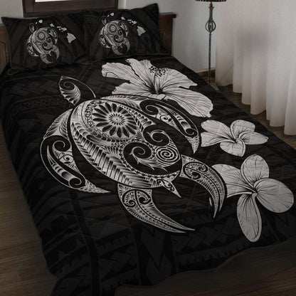 Hawaii Quilt Bed Set Hibiscus Plumeria Mix Polynesian Turtle