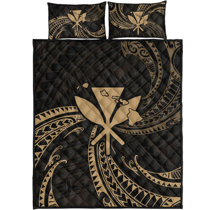 Hawaii Quilt Bed Set Kanaka Map Tribal Wave