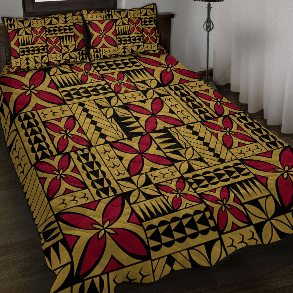 Samoa Quilt Bed Set Siapo Design Tribal Pattern Yellow