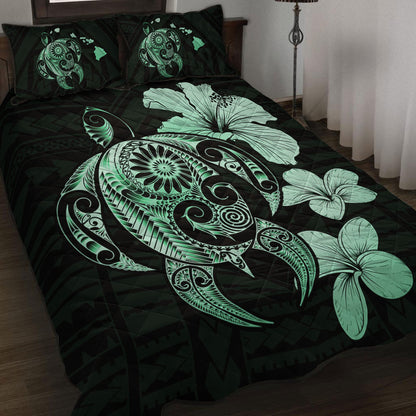 Hawaii Quilt Bed Set Hibiscus Plumeria Mix Polynesian Turtle