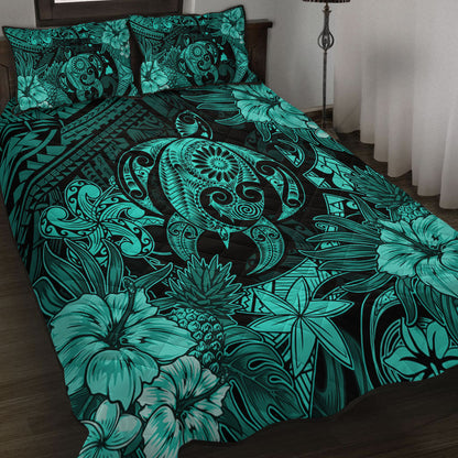 Hawaii Quilt Bed Set Tribal Polynesia Sea Turtle Design Pacific Dream