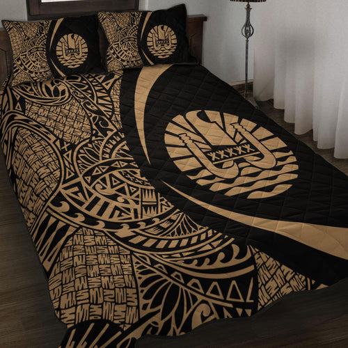 French Polynesia Quilt Bed Set Lauhala Gold Circle Style