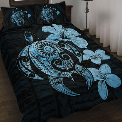 Hawaii Quilt Bed Set Hibiscus Plumeria Mix Polynesian Turtle