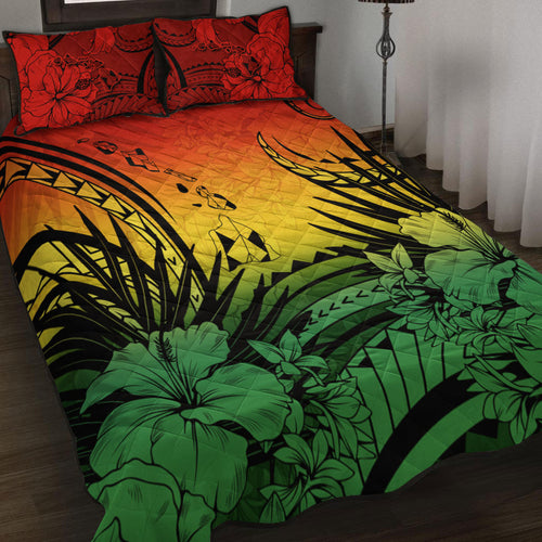 Hawaii Quilt Bed Set Map Polynesian Tattoo Tropical Summer