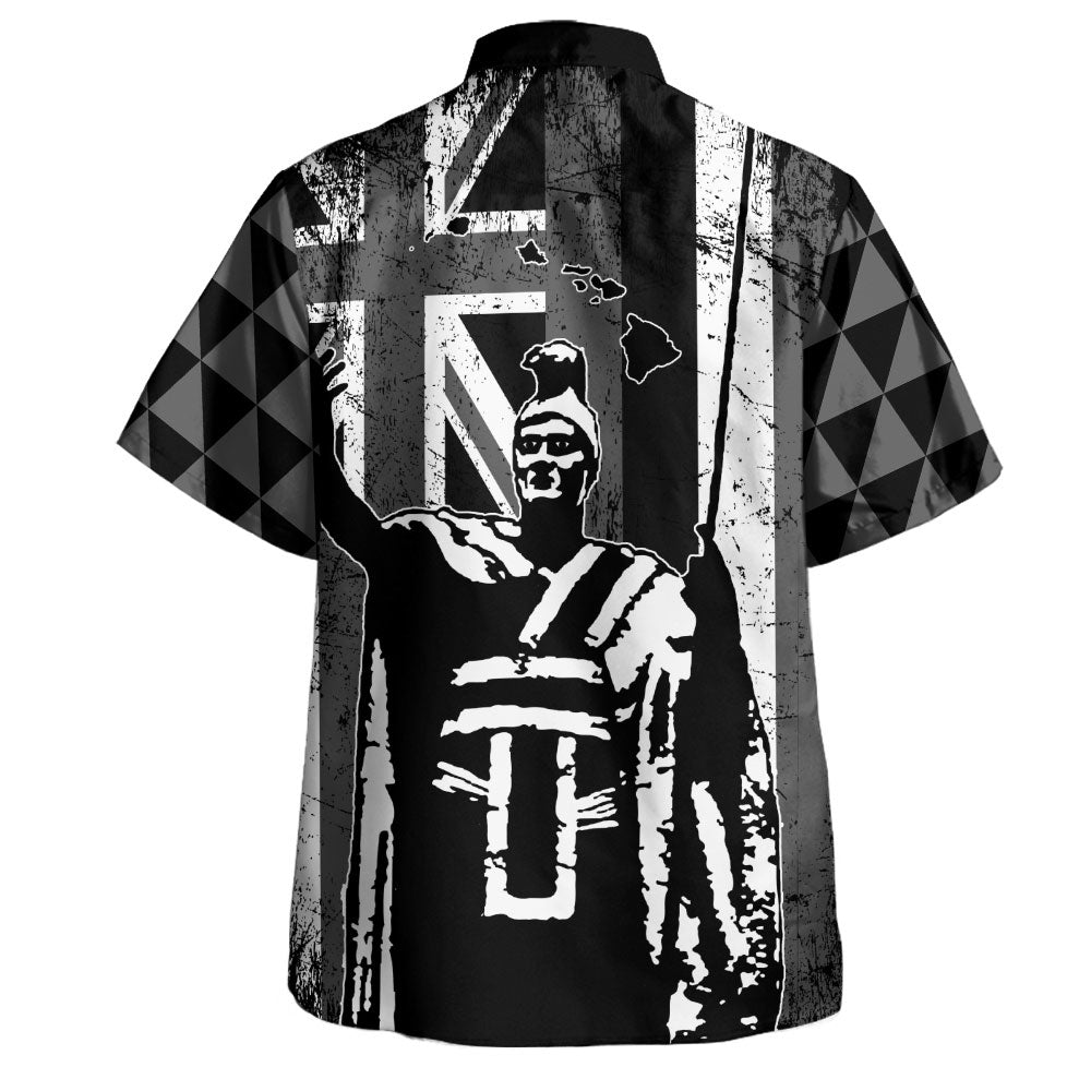 Hawaii Hawaiian Shirt King Kamehameha Flag Tribal Pride Black White