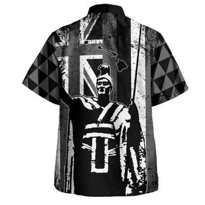 Hawaii Hawaiian Shirt King Kamehameha Flag Tribal Pride Black White