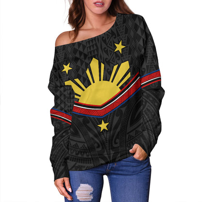 Philippines Filipinos Off Shoulder Sweatshirt Polynesian Inspired Tribal Tattoo