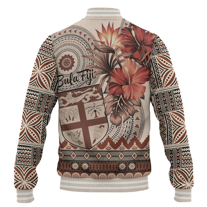 Fiji Baseball Jacket Bula Tribal Print Beige