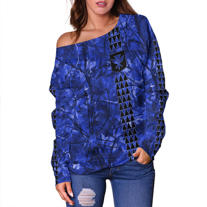 Hawaii Off Shoulder Sweatshirt Woodland Kanaka Camo Style