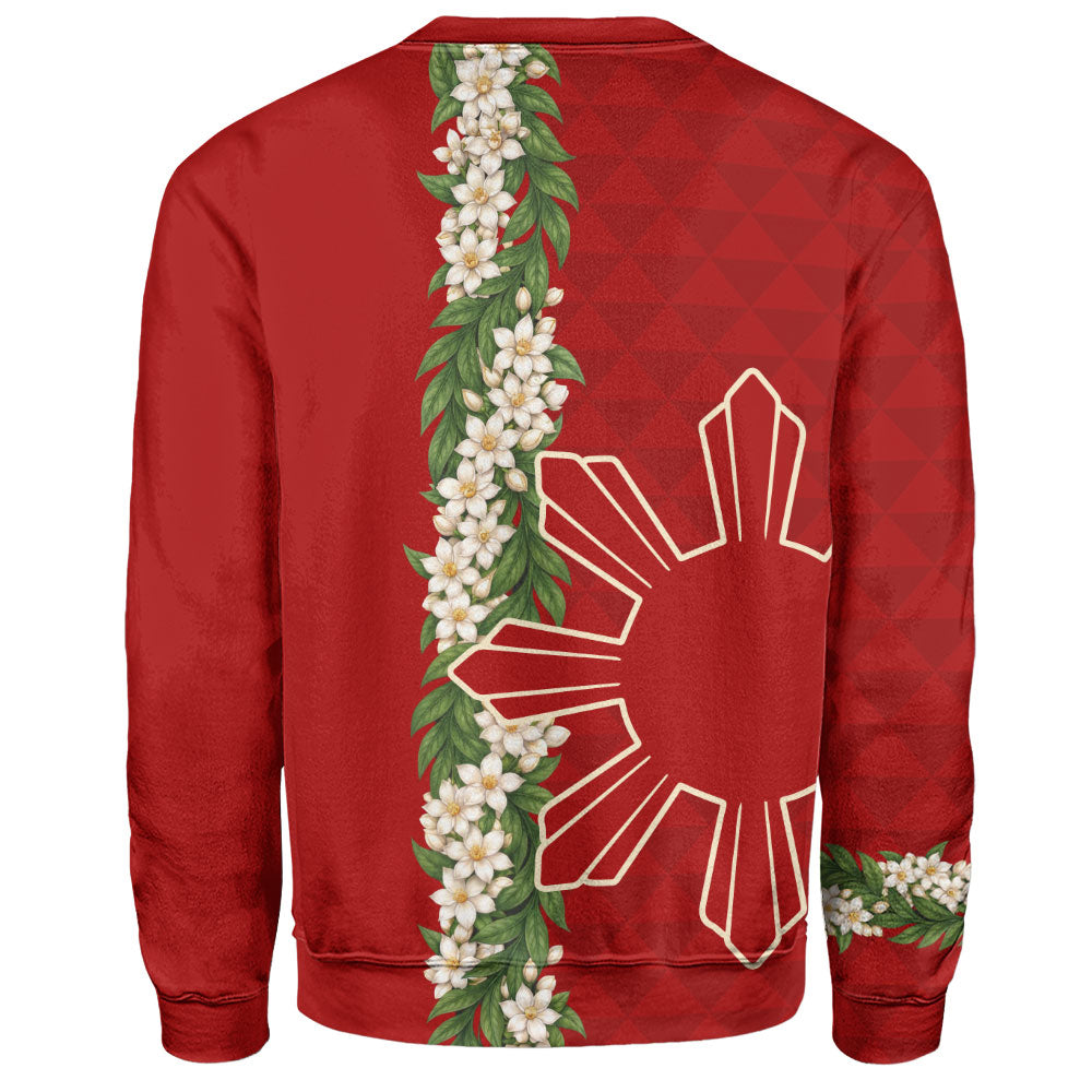 Philippines Filipinos Sweatshirt Sampaguita Flower Sun Pattern Island Style