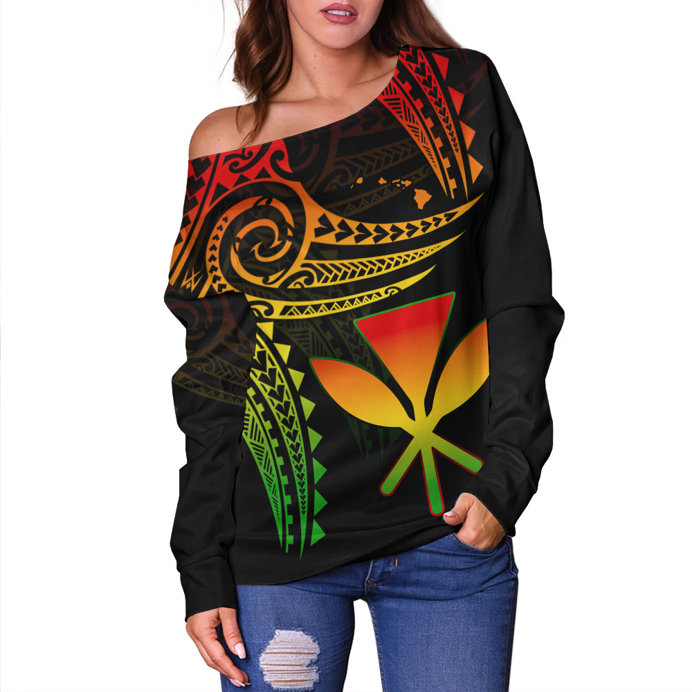 Hawaii Off Shoulder Sweatshirt Polynesian Flame Of Hawaii Style