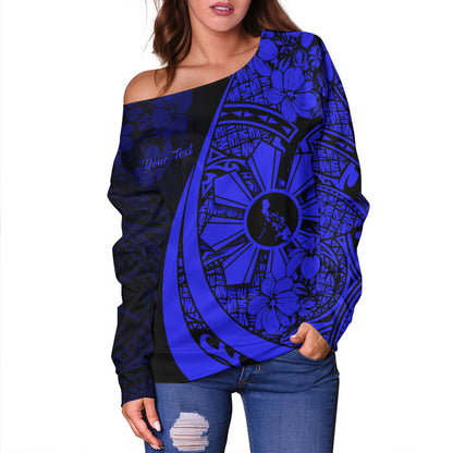 Philippines Filipinos Off Shoulder Sweatshirt Custom National Sampaguita Flower Symbols Style