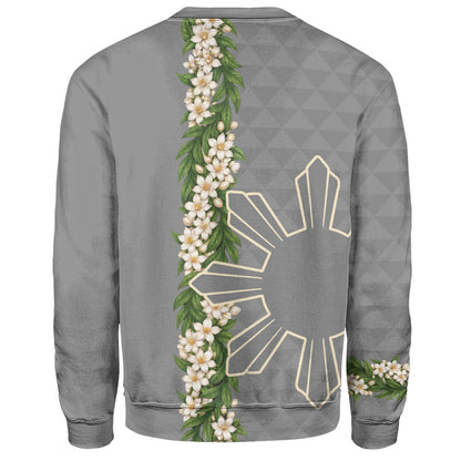 Philippines Filipinos Sweatshirt Sampaguita Flower Sun Pattern Island Style