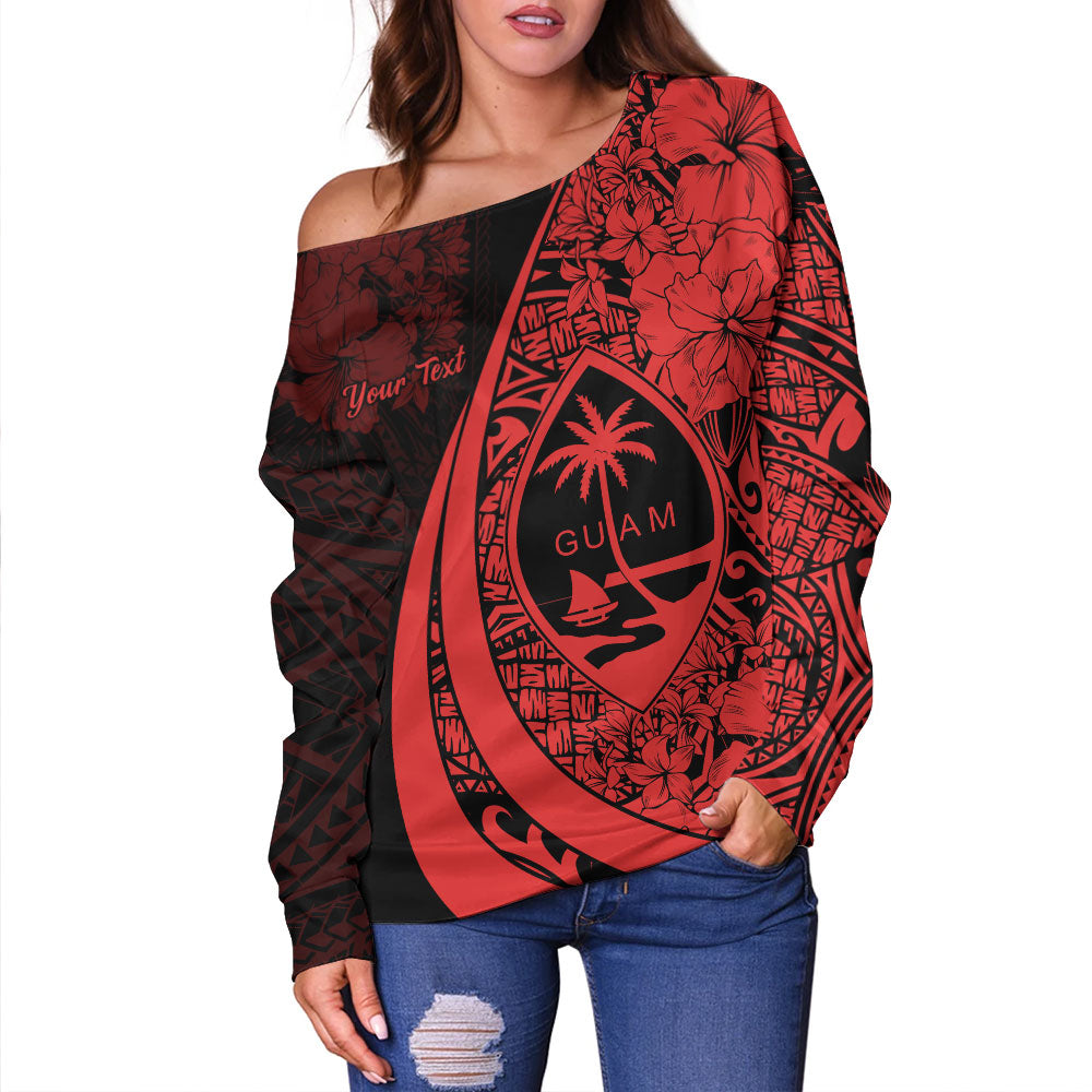 Guam Off Shoulder Sweatshirt Custom Hibiscus Flower Symbols Style