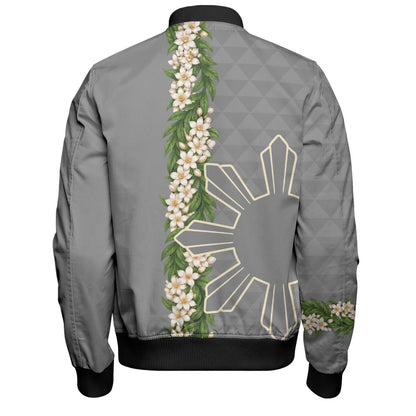 Philippines Filipinos Bomber Jacket Sampaguita Flower Sun Pattern Island Style