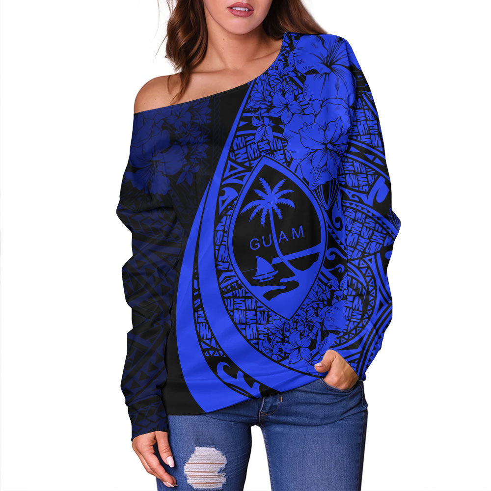 Guam Off Shoulder Sweatshirt Custom Hibiscus Flower Symbols Style