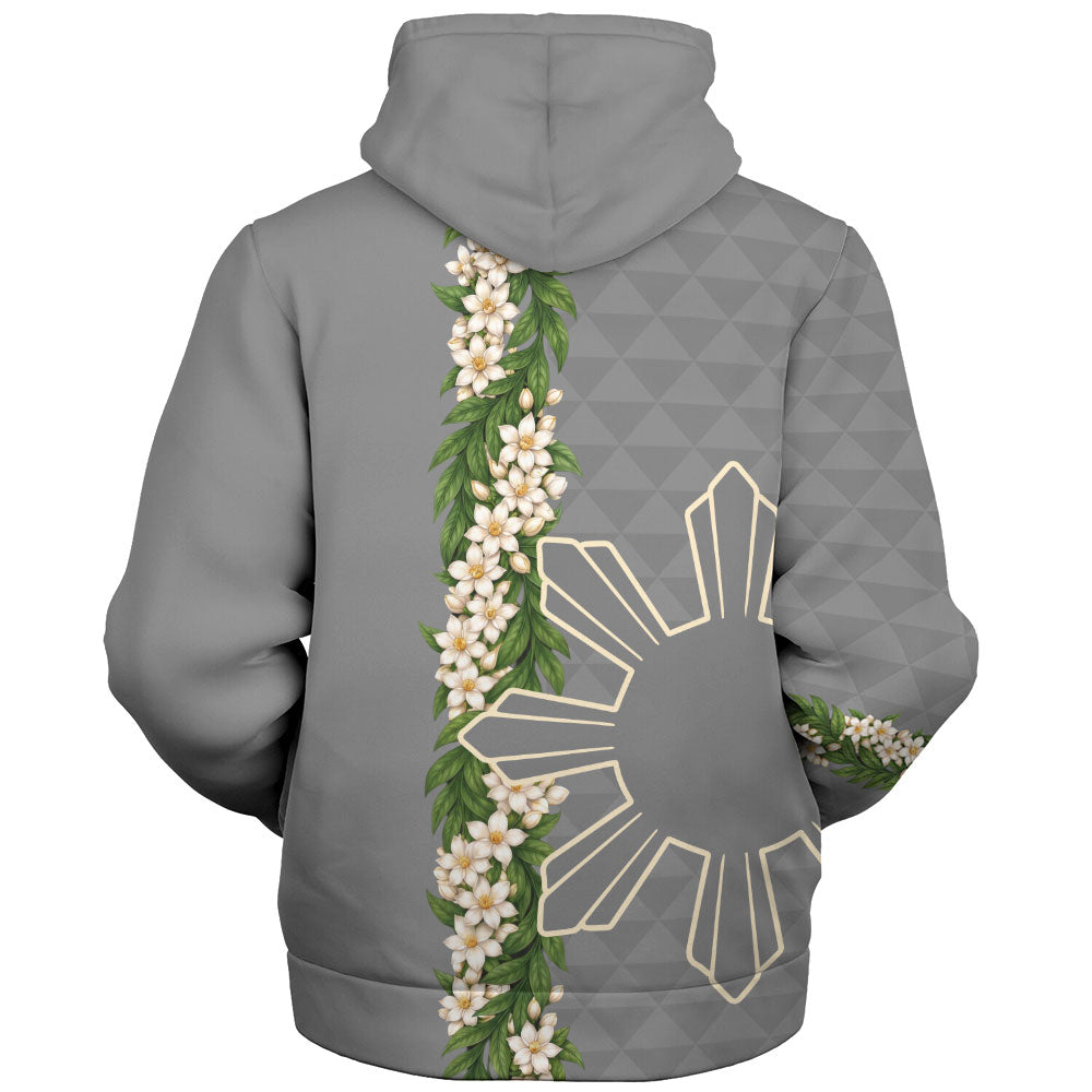 Philippines Filipinos Sherpa Hoodie Sampaguita Flower Sun Pattern Island Style