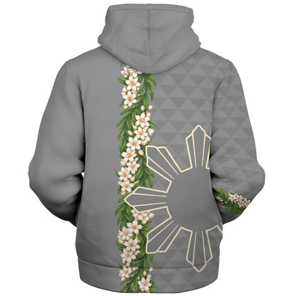 Philippines Filipinos Sherpa Hoodie Sampaguita Flower Sun Pattern Island Style