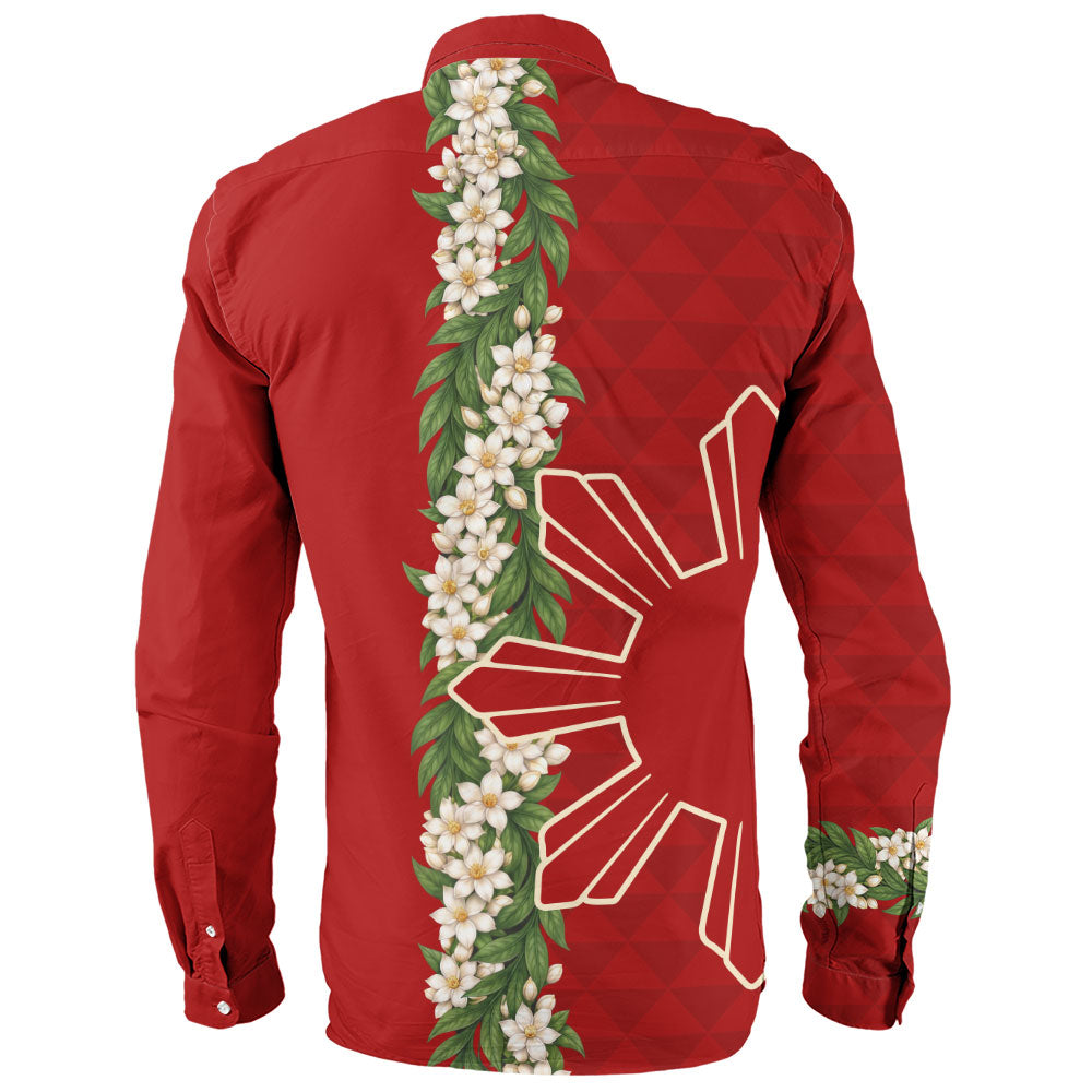 Philippines Filipinos Long Sleeve Shirt Sampaguita Flower Sun Pattern Island Style