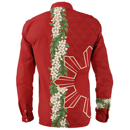 Philippines Filipinos Long Sleeve Shirt Sampaguita Flower Sun Pattern Island Style