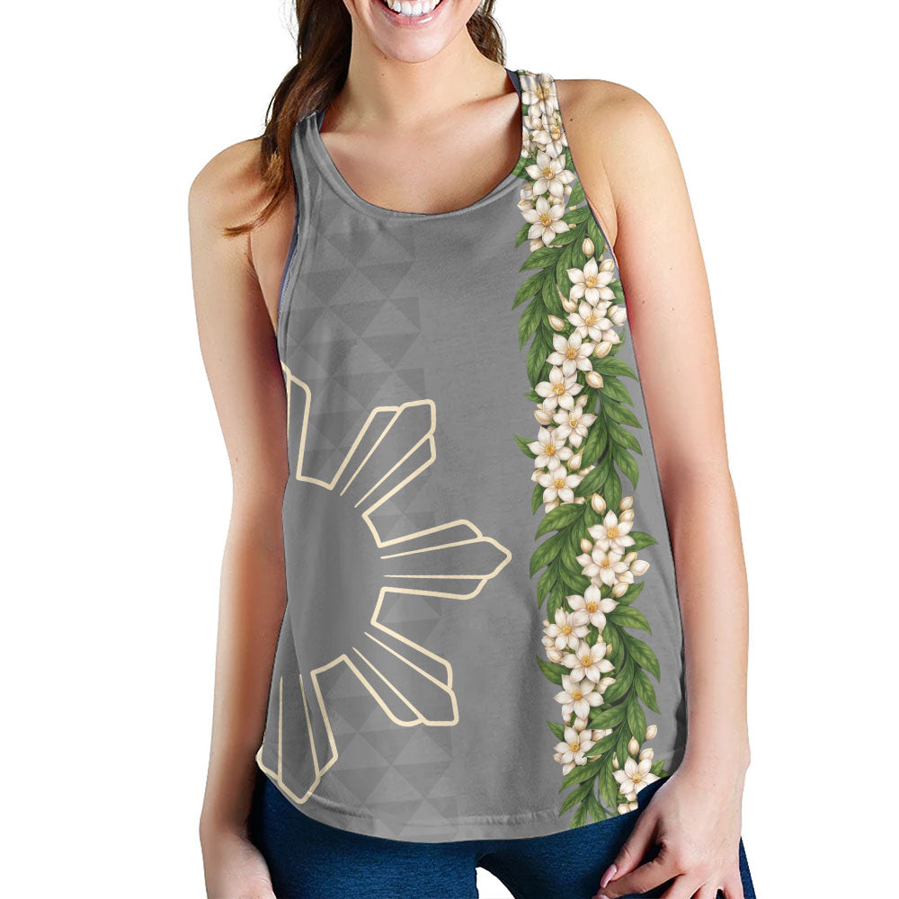 Philippines Filipinos Women Tank Sampaguita Flower Sun Pattern Island Style