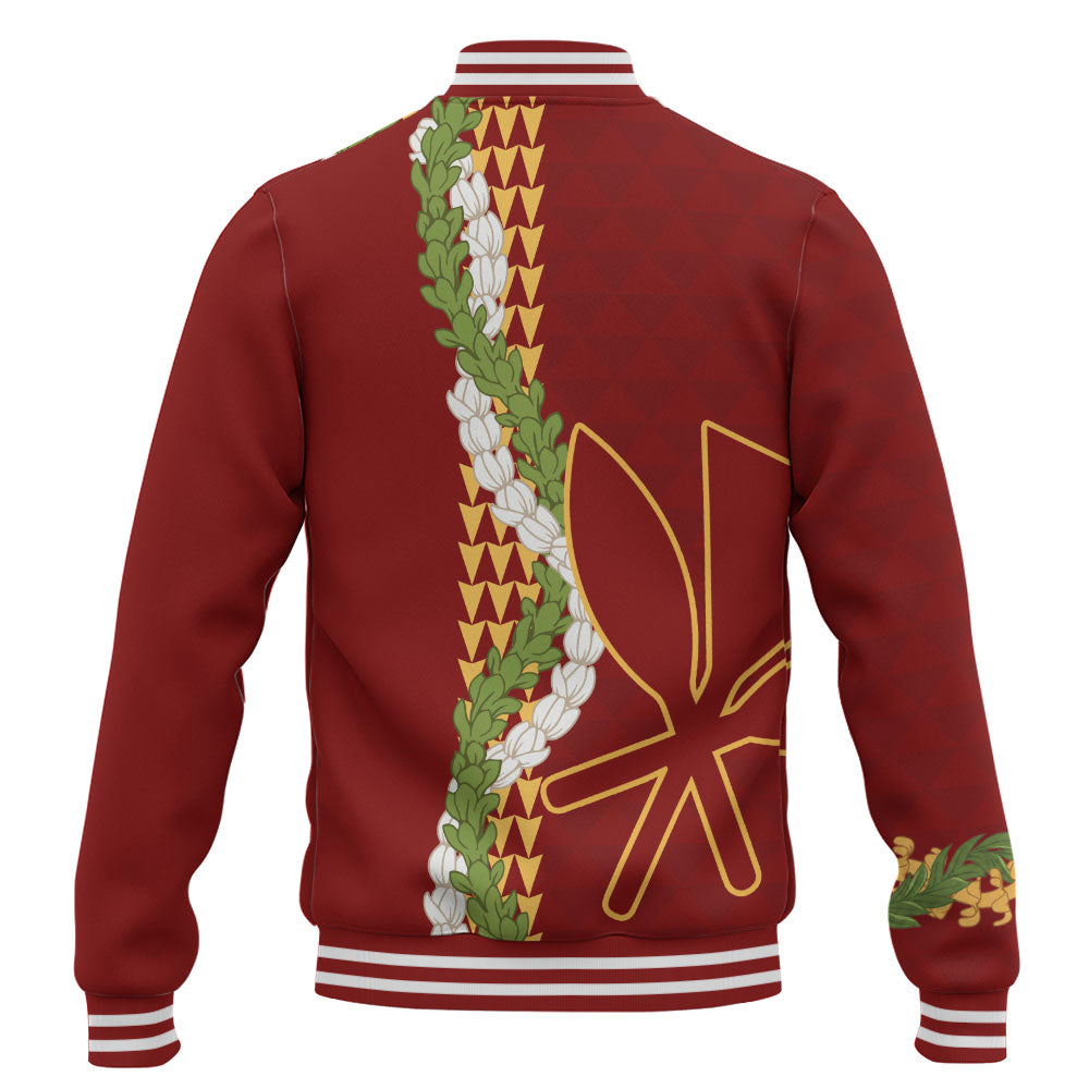 Hawaii Baseball Jacket Kanaka Maoli Puakenikeni Maile Flower Lei