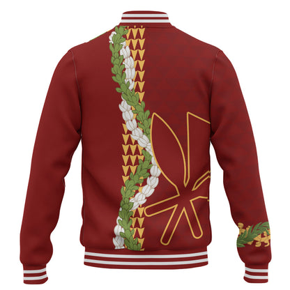 Hawaii Baseball Jacket Kanaka Maoli Puakenikeni Maile Flower Lei