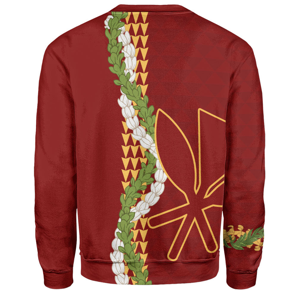 Hawaii Sweatshirt Kanaka Maoli Puakenikeni Maile Flower Lei