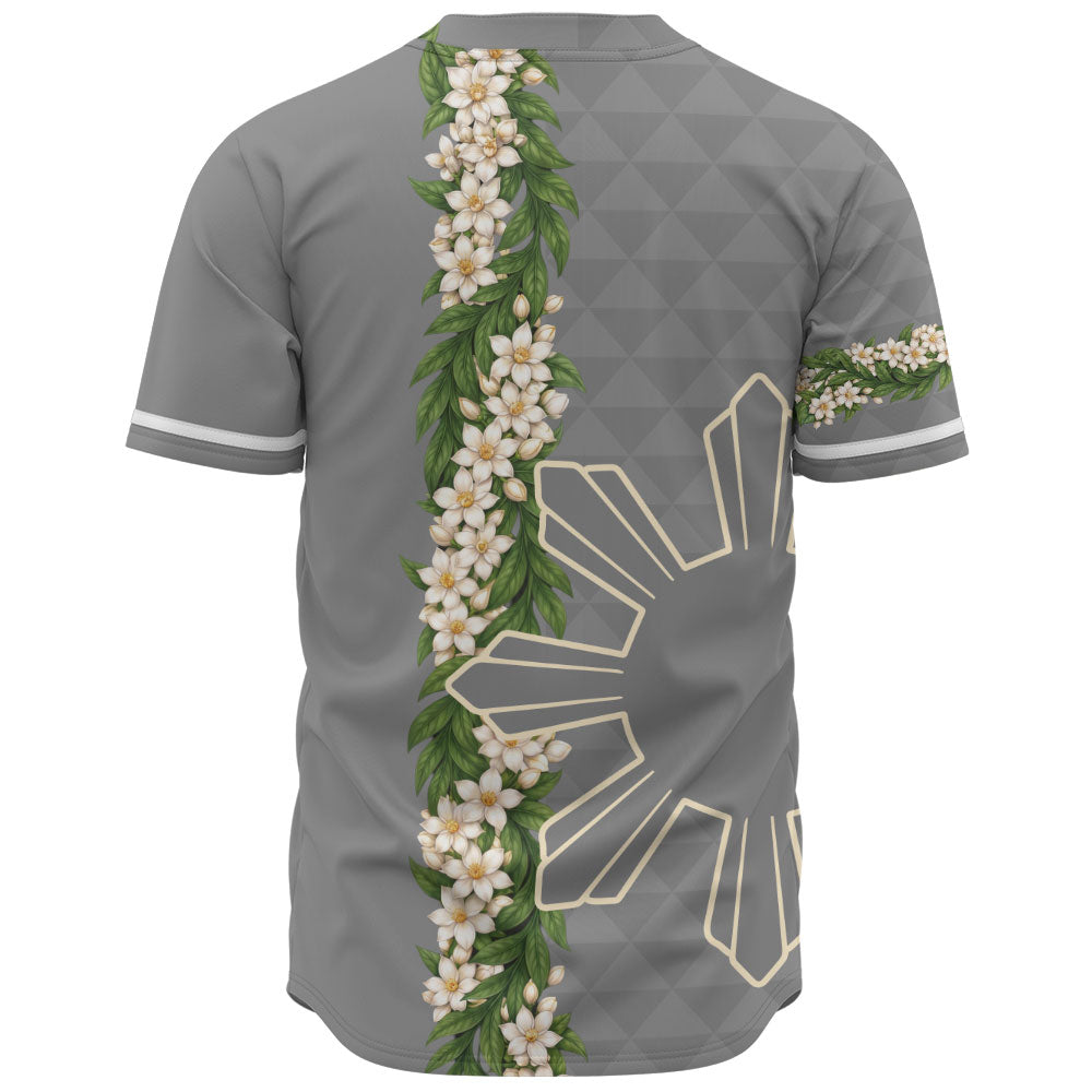 Philippines Filipinos Baseball Shirt Sampaguita Flower Sun Pattern Island Style
