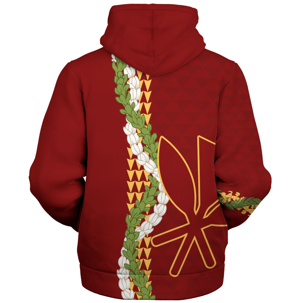 Hawaii Sherpa Hoodie Kanaka Maoli Puakenikeni Maile Flower Lei
