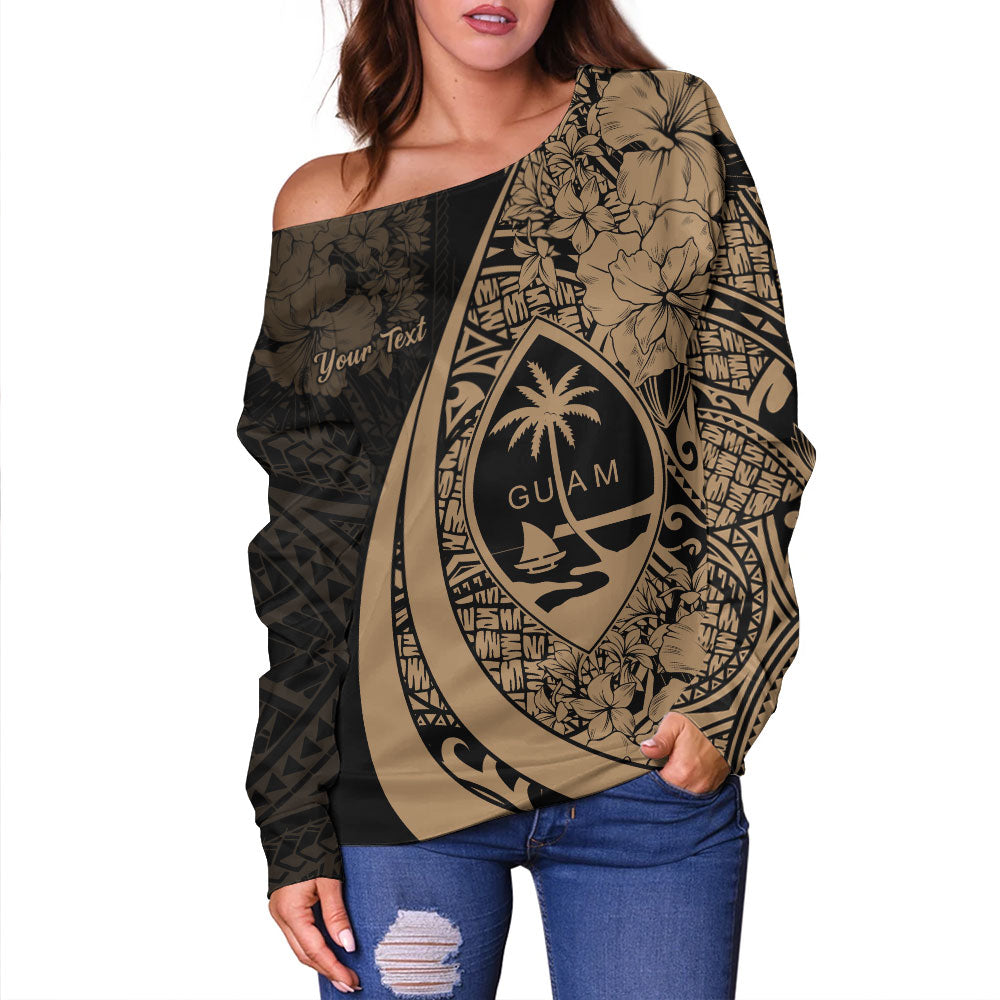 Guam Off Shoulder Sweatshirt Custom Hibiscus Flower Symbols Style