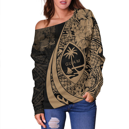 Guam Off Shoulder Sweatshirt Custom Hibiscus Flower Symbols Style