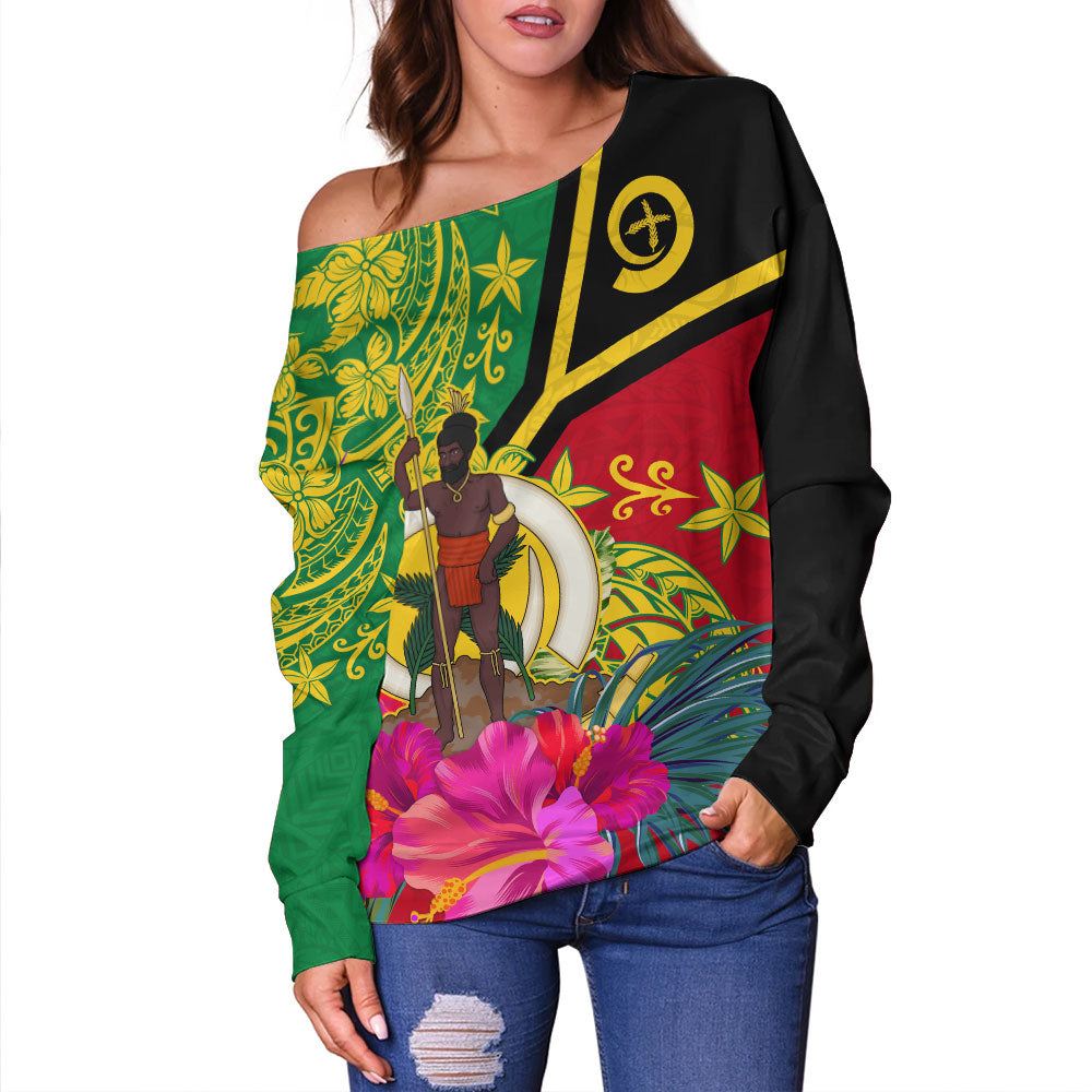 Vanuatu Off Shoulder Sweatshirt Flag Tribal Tropical Style