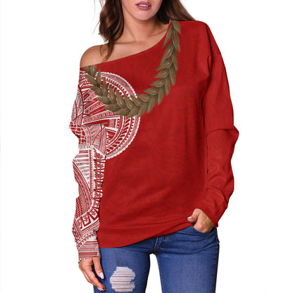 Samoa Off Shoulder Sweatshirt Tattoo Roman Reigns With Ula Fala Style Brown