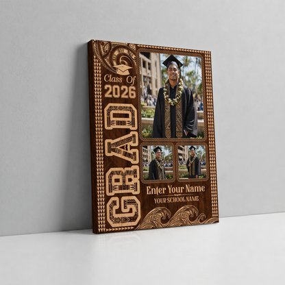 Personalized Polynesian Wood Graduation Photo Collage Canvas