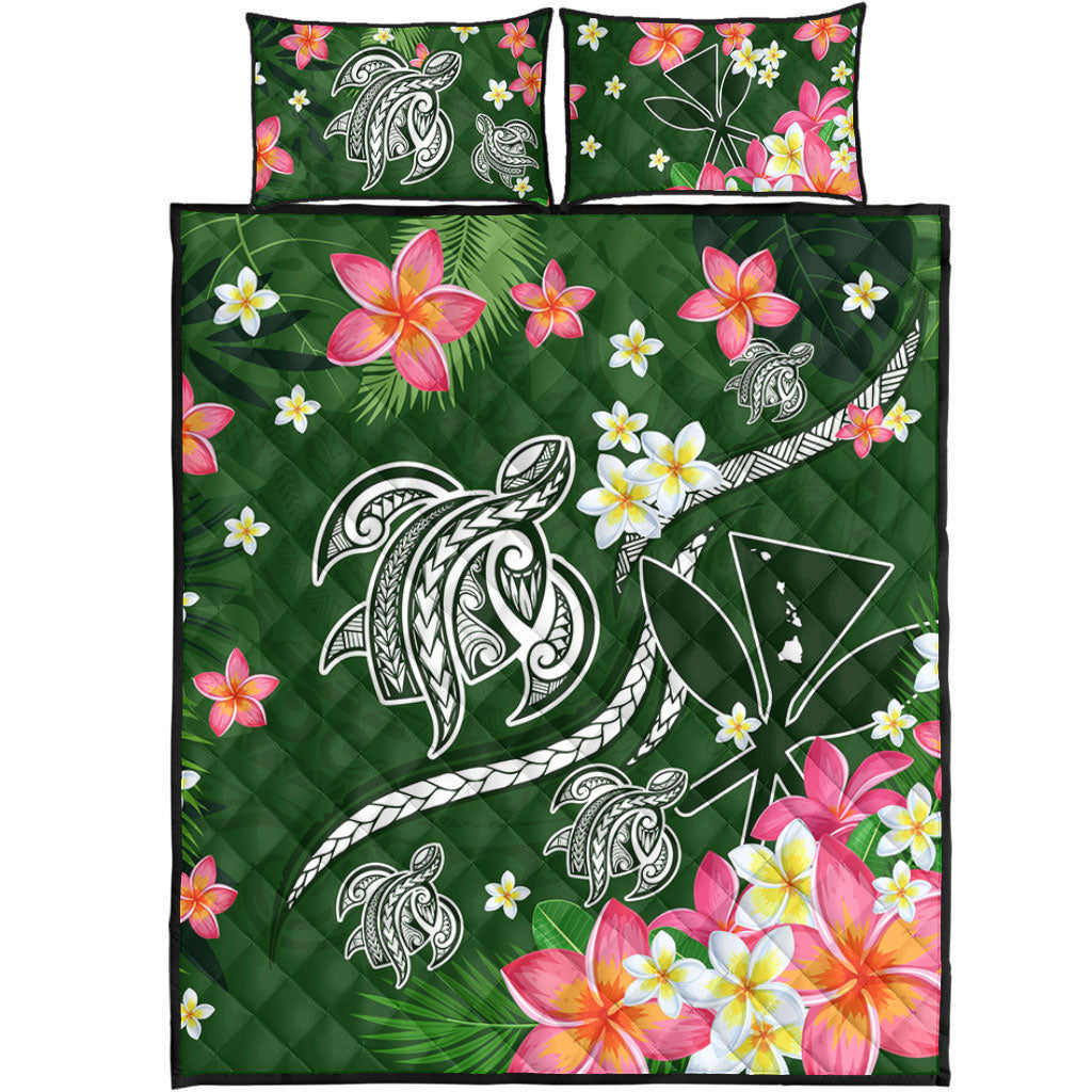 Hawaii Quilt Bed Set Aloha Island Turtle Plumeria Flower Tropical Fabric
