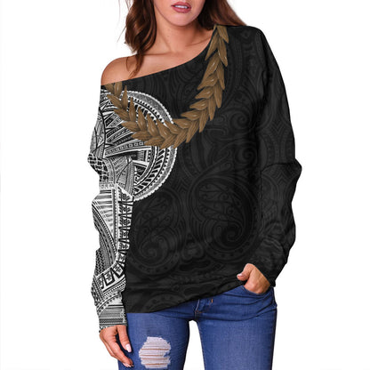 Samoa Off Shoulder Sweatshirt Tattoo Roman Reigns With Ula Fala Style Brown