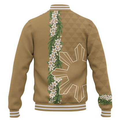 Philippines Filipinos Baseball Jacket Sampaguita Flower Sun Pattern Island Style