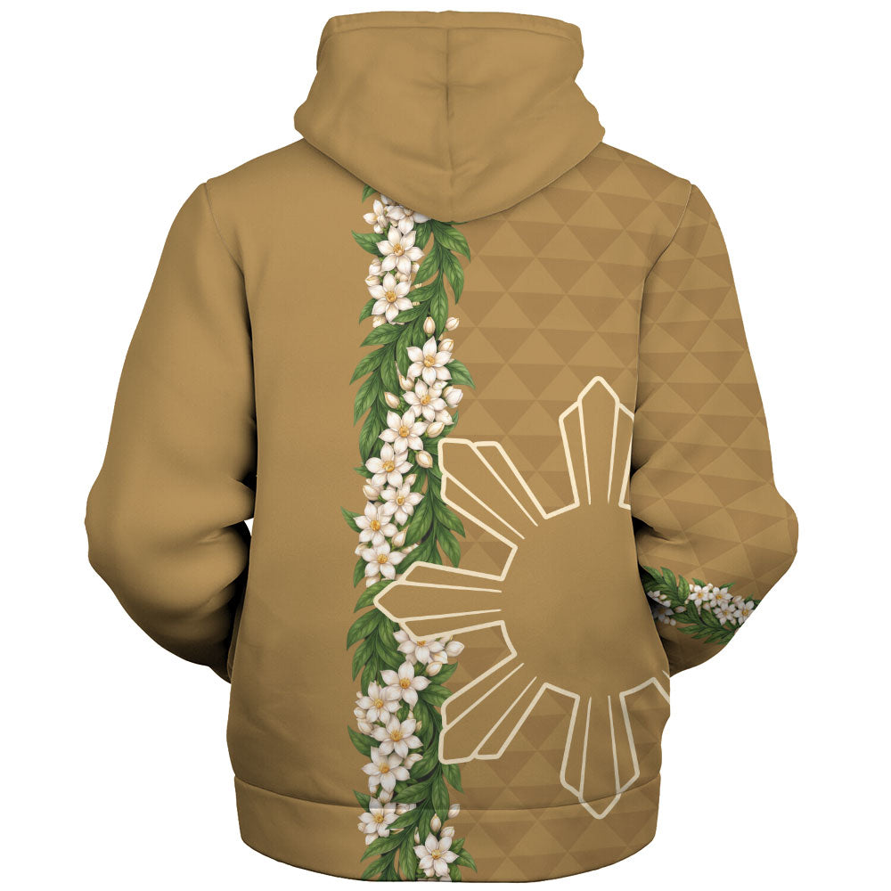 Philippines Filipinos Sherpa Hoodie Sampaguita Flower Sun Pattern Island Style