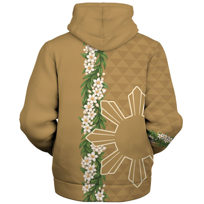 Philippines Filipinos Sherpa Hoodie Sampaguita Flower Sun Pattern Island Style