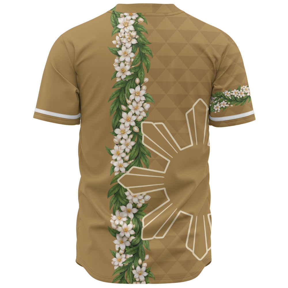 Philippines Filipinos Baseball Shirt Sampaguita Flower Sun Pattern Island Style