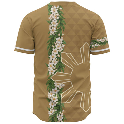 Philippines Filipinos Baseball Shirt Sampaguita Flower Sun Pattern Island Style