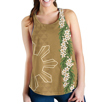 Philippines Filipinos Women Tank Sampaguita Flower Sun Pattern Island Style