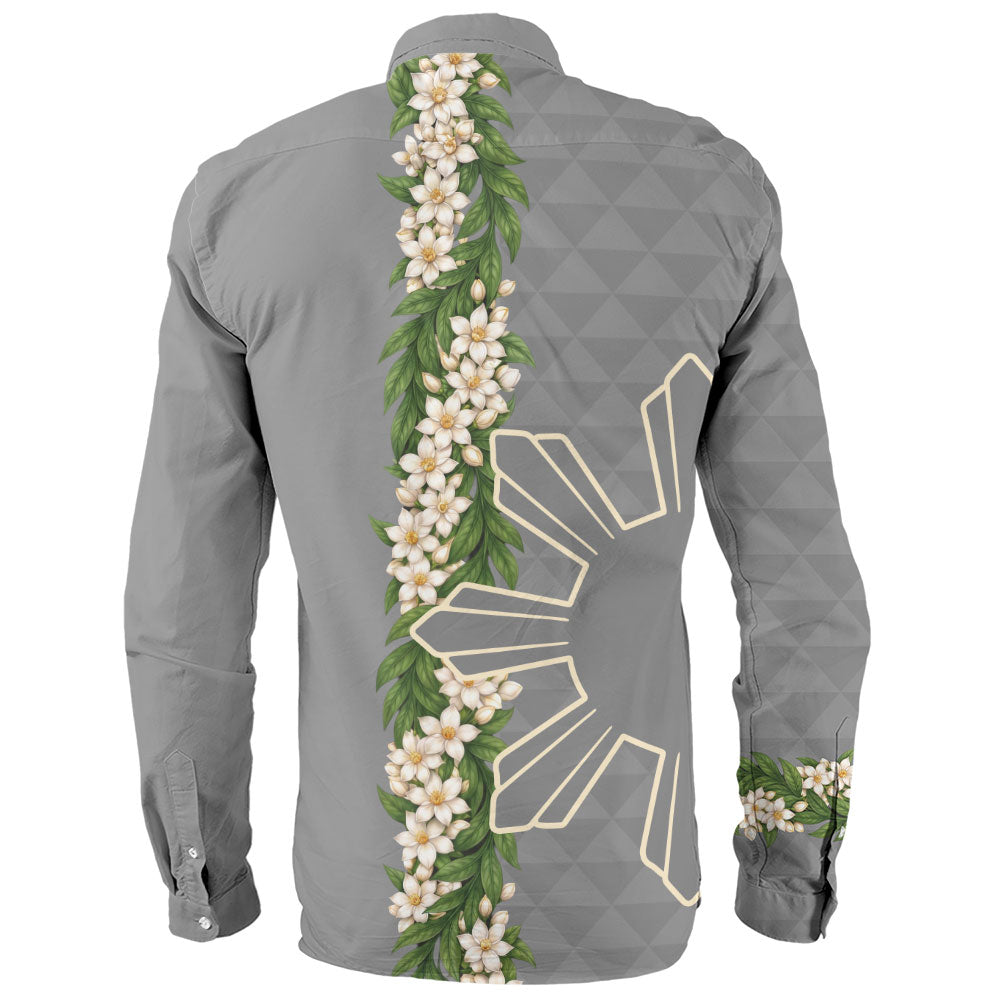 Philippines Filipinos Long Sleeve Shirt Sampaguita Flower Sun Pattern Island Style