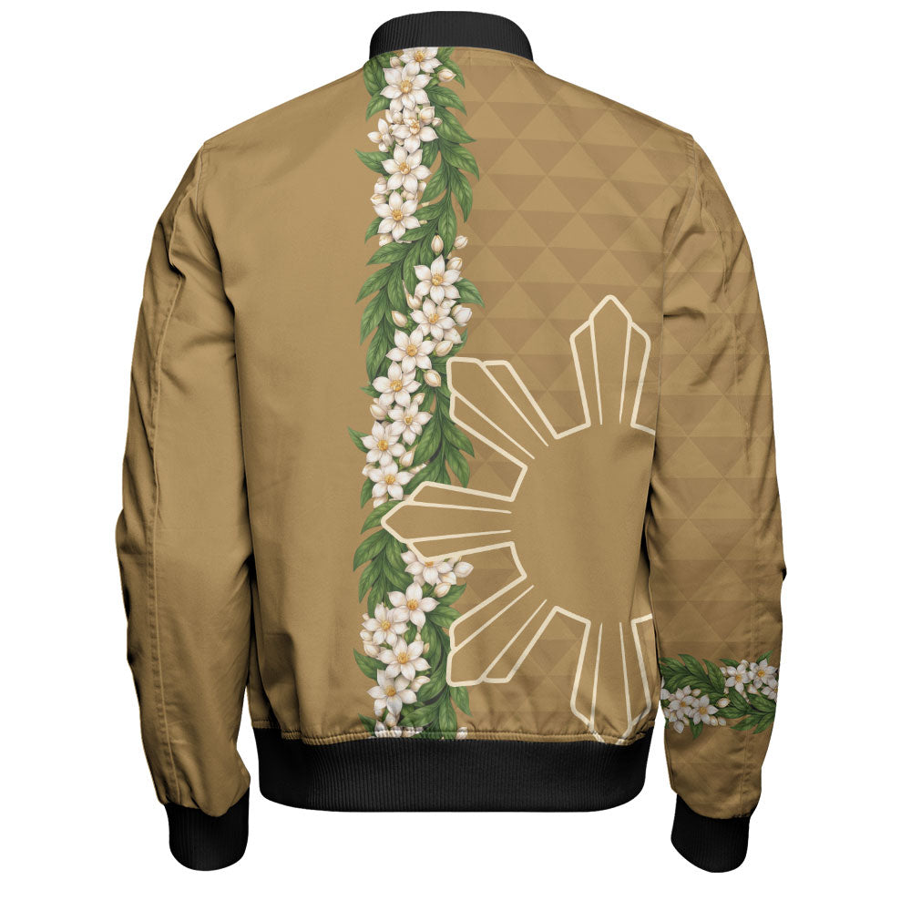 Philippines Filipinos Bomber Jacket Sampaguita Flower Sun Pattern Island Style