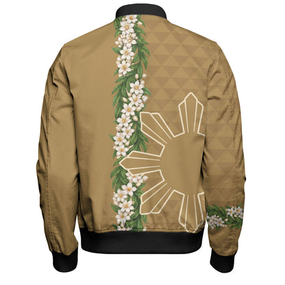 Philippines Filipinos Bomber Jacket Sampaguita Flower Sun Pattern Island Style